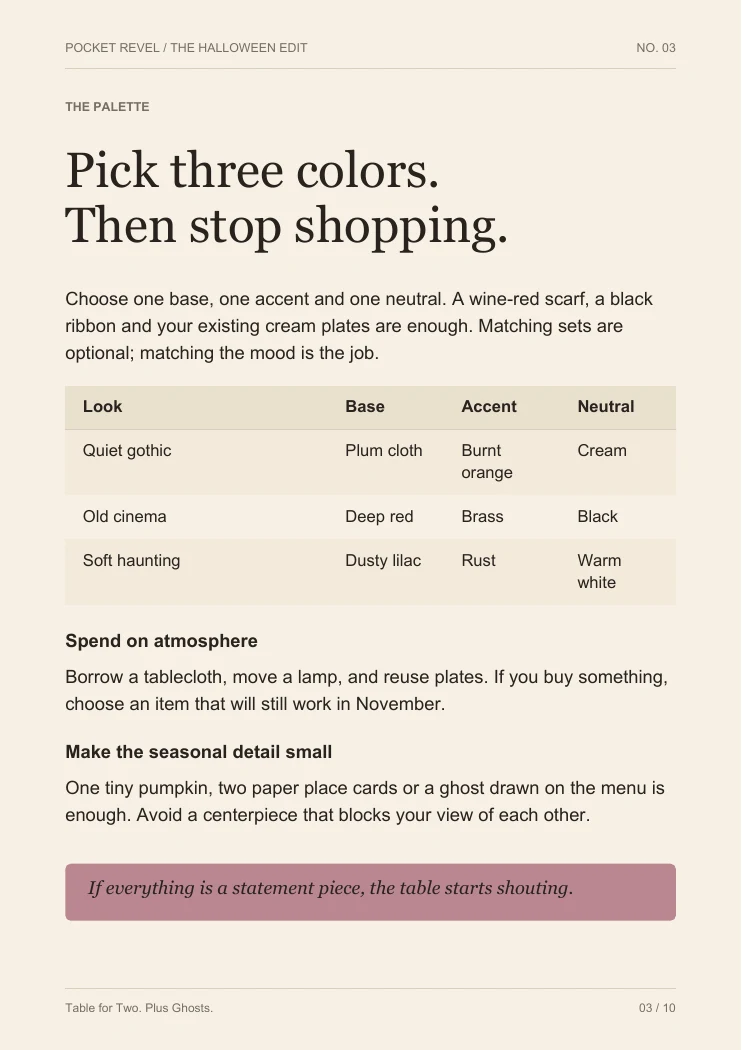 A page from the guide: Three colors are plenty.